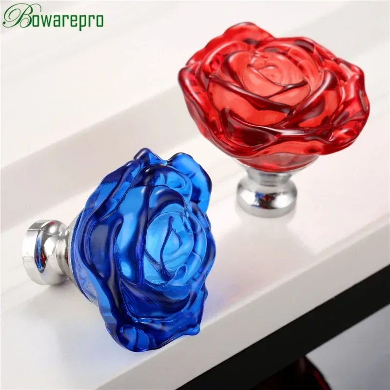 Furniture Hardware Supply - Bowarepro 50MM 크리스탈 로즈 유리 손잡이